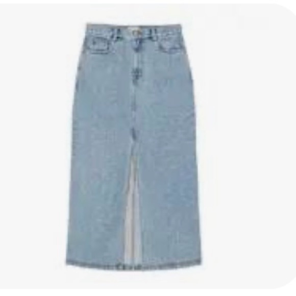 Frank & Oak Denim Jean Skirt Midi Maxi Size Medium With Slit Cotton - Picture 3 of 15